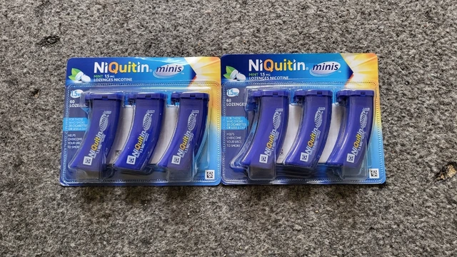 2 confezioni di Niquitin Minis 1,5 mg, 120 pastiglie nuove di zecca.