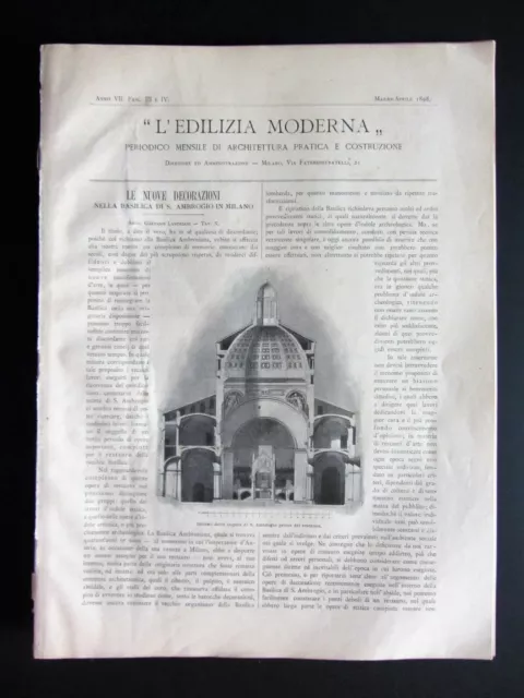 L'EDILIZIA MODERNA 1898 Milano S. Ambrogio VERGATO Casa Imprese Bellia Torino