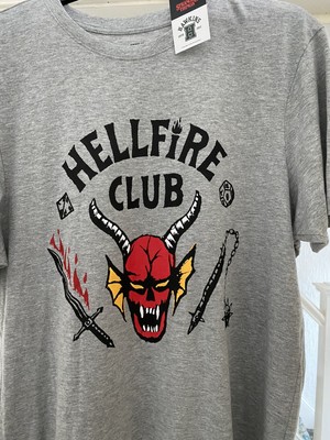 STRANGER THINGS HELLFIRE Club Raglan Licensed 2XL Grey Tee Shirt Â£15.00 - PicClick UK
