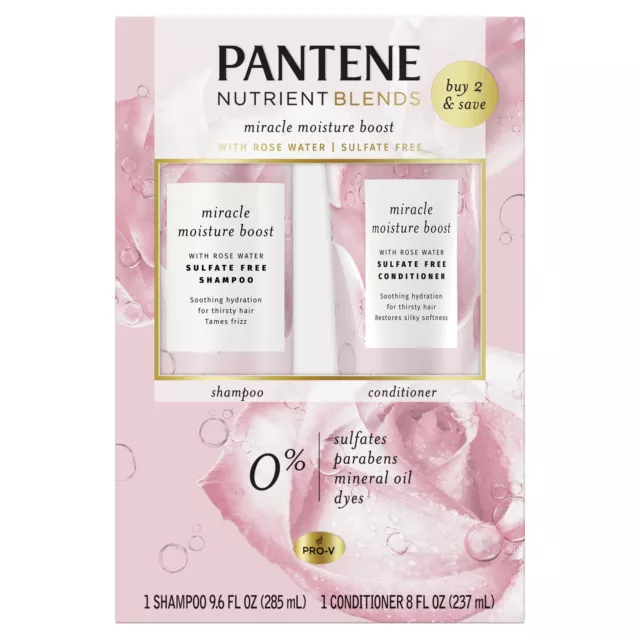 Pantene Nutrient Blends Shampoo Conditioner Set, Rose Water, 8-9.6 fl oz