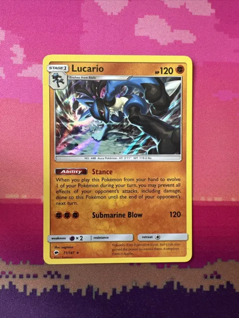 Pokemon Card Lucario Burning Shadows Holo Rare 71/147 Near Mint