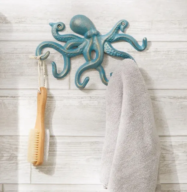 Cast Iron Swimming Octopus Wall Hook Towel Key Holder Entry Door Organizer