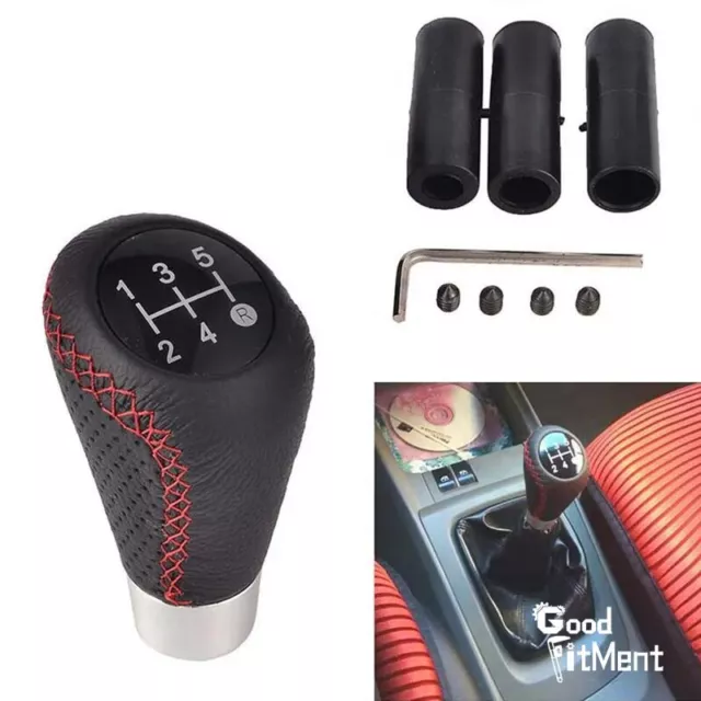 Leather 5 Speed Manual Car Gear Stick Shift Knob Shifter Lever Universal Black 2