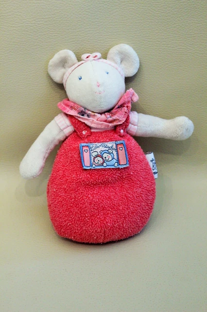 Peluche Doudou ancien souris beige et rose Moulin Roty Lila Patachon