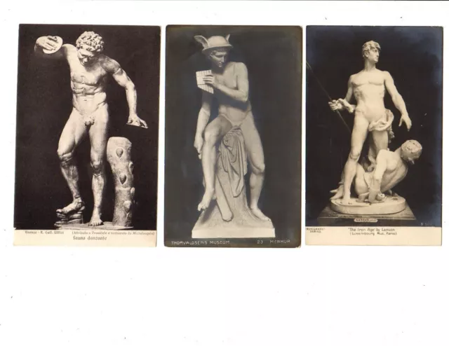 (5) Real Photo Postcards RPPC - Fine Art Male Sculptures at European Museums