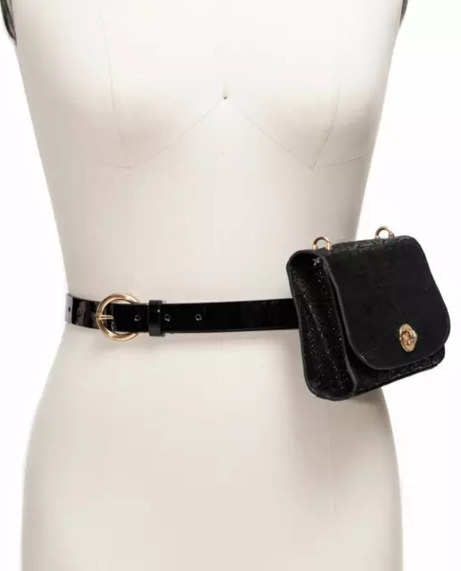 INC International Concepts Black Snake Embossed Convertible Shoulder Belt Bag S