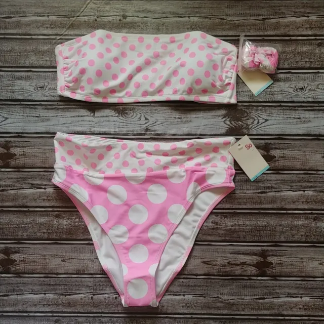 NWT Swimsuit Bikini 2ps Set Pink Polka Dot Size Large
