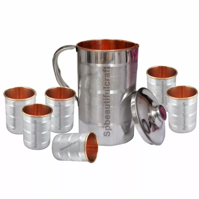 Hermosa jarra de agua de acero de cobre 6 vasos para beber Beneficios para...
