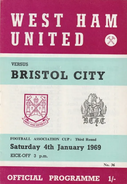 West Ham United  v Bristol City, 4 January 1969, FA Cup 3rd Round