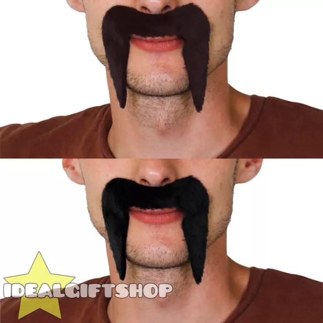 Black Brown 1960'S 1970'S Moustache Tash Hippie Cowboy Fancy Dress Stick On