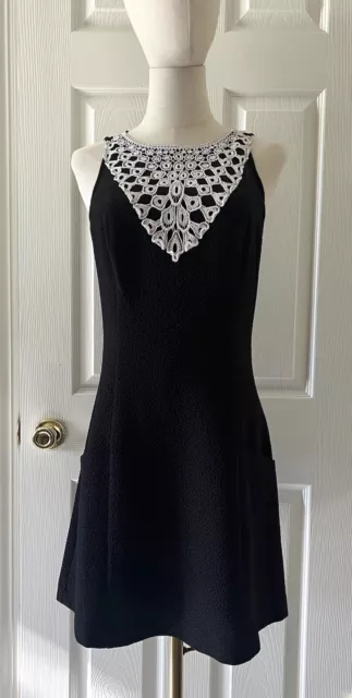 KENSIE Black Textured Mesh Lace Retro GoGo Sleeveless Mini Dress Sz S