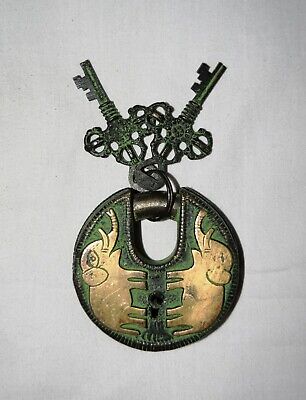 Elephant Design Antique Door Locks Heavy Brass Collection Round Key Padlock RO83