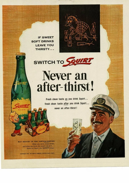 1954 SQUIRT Soda Lil Squirt logo Yacht Captain art VINTAGE PRINT AD