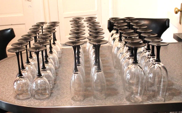 24 Pc Luminarc France Black Stem Crystal Goblet Glasses
