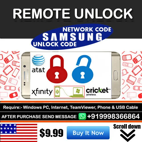 Cricket Wireless AT&T USA Samsung Galaxy Sol Amp 2 J3 Remote Unlock Code Service