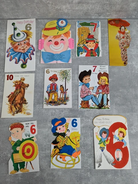Vintage Retro Used Cute Circus Cowboy Childrens Baby Birthday Cards x 10