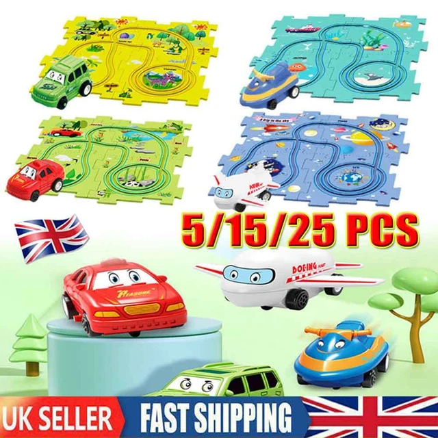 Children's Educational Puzzle Track Car Play Set DIY Assembling Electric Trolley