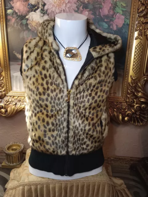 Juicy Couture Girls Size 14 Hooded Vest Faux Fur Cheetah Leopard Animal Print