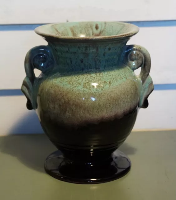 Mid Century Blue Green W/Black Drip Glaze Canada Pottery Canada Vase Urn