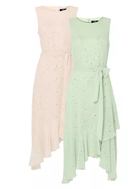 Brand New Ex Wallis Blush / Mint Glitter Tiered Midi Occasion Dress Size 8-10