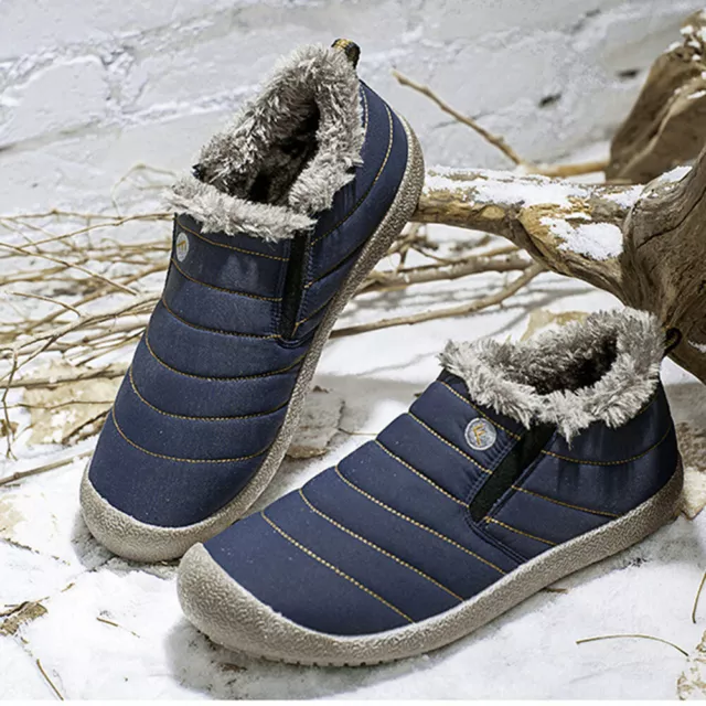 MENS COTTON SHOES Plush Warm Hiking Boots Lightweight Waterproof (Blue ...