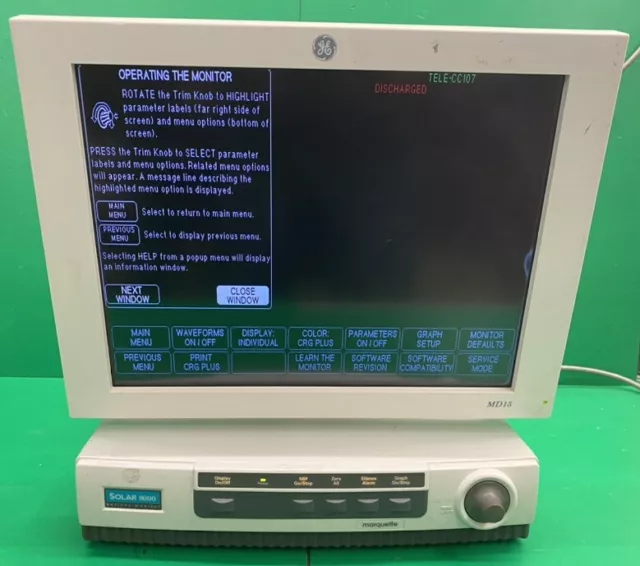 GE Solar 8000 Patient Monitor System w/ 15" Monitor