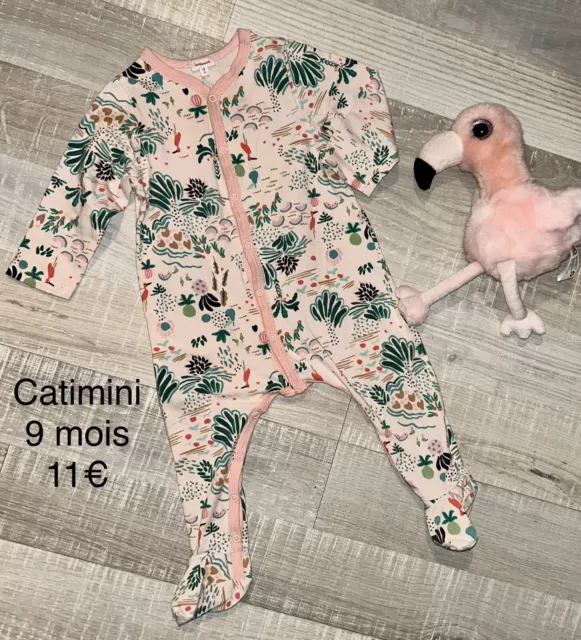 Pyjama Babygros Fleuri Coton Rose 9 mois Bébé Fille Catimini