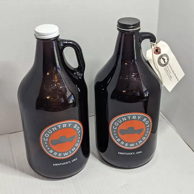 Country Boy Brewing Growlers 64 oz. Brown Glass Georgetown Lex Kentucky Lot of 2