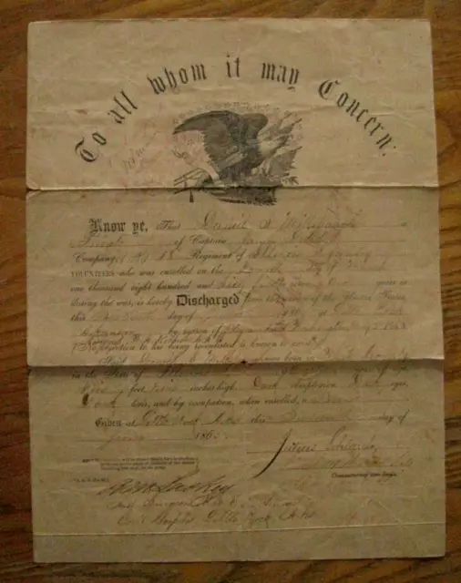 CIVIL WAR 18th ILLINOIS SOLDIER DISCHARGE ARKANSAS 1865 CIVIL WAR 18th ILLINOIS SOLDIER DISCHARGE ARKANSAS 1865