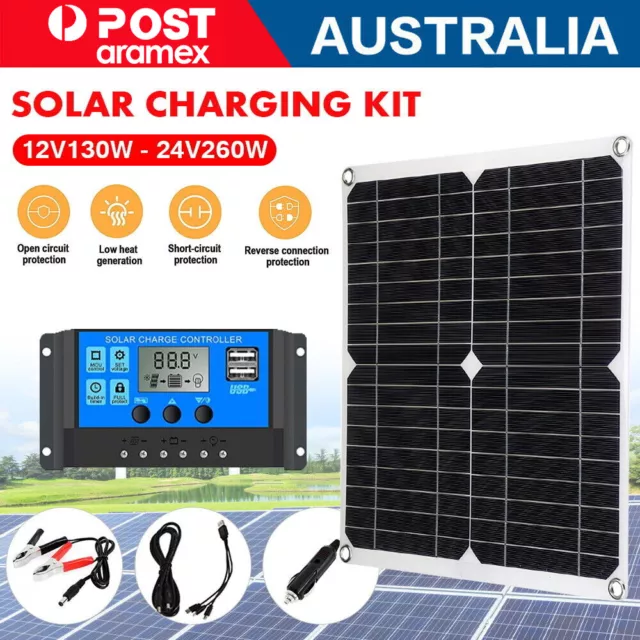 12V 130W Solar Panel Kit Mono Caravan Folding Camping Charging Controller Kits