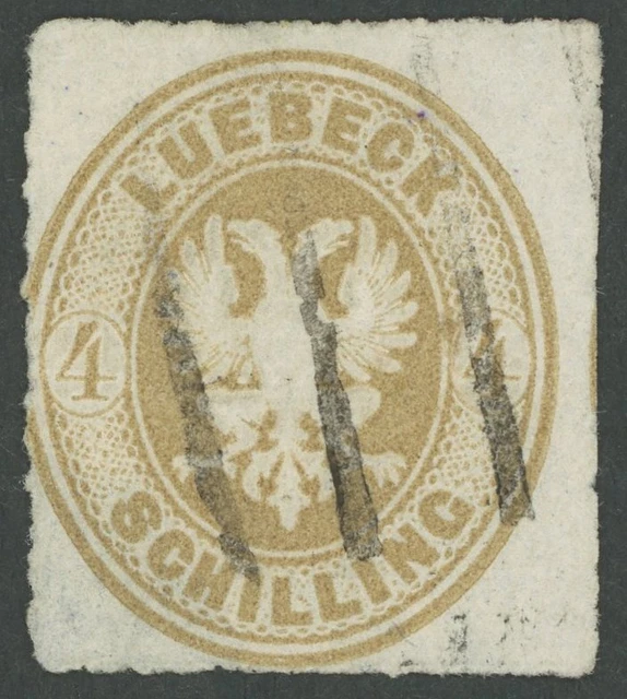 LÜBECK 1863, 4 S. mittelolivbraun, Strichstempel der Stadtpost: auf dieser