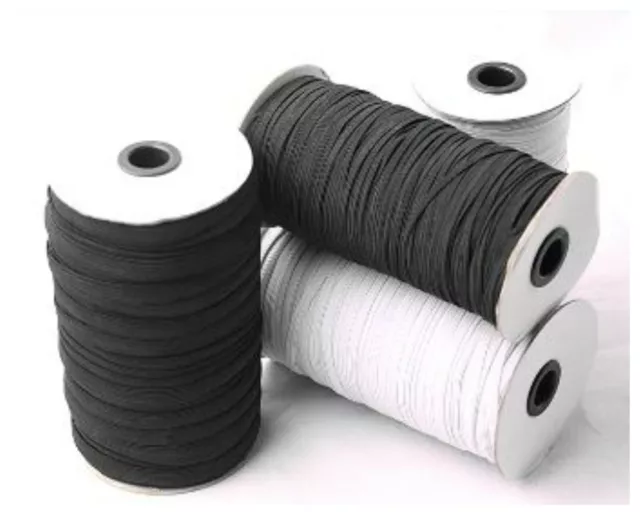 CLEARANCE SALE - 2,5,10 or 20 Metres 4mm 5mm 6mm BLACK WHITE FLAT ELASTIC MASK