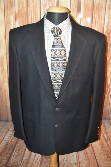 Pagano West Men's Black Polyester 2 Front Metal Buttons Blazer Size 44R