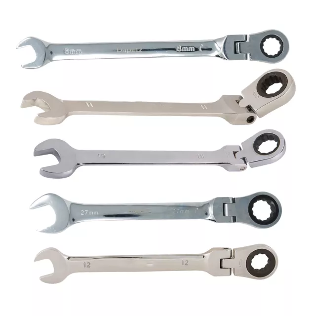 Ratchet Spanner Combination Flexible Head Wrench Metric 8-32mm Mirror Polished