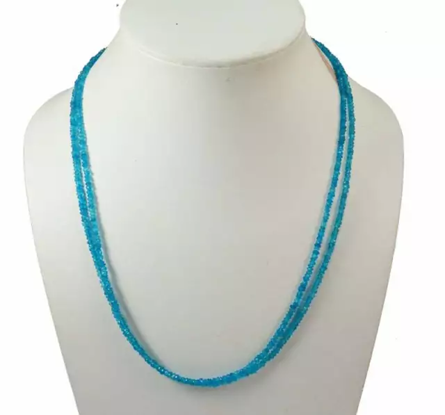 Véritable Royal Fluo Apatite 3-4mm Rondelle Faceted Bijou 2Strand Collier 45.7cm
