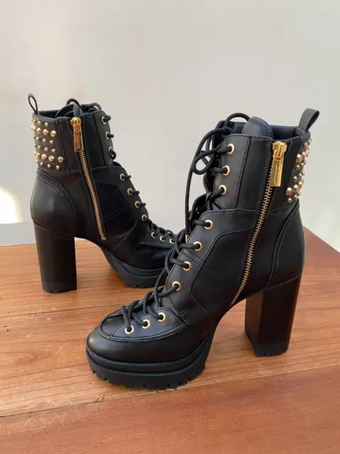 MICHAEL KORS Yvonne Studded Black Leather Ankle Boots, size 4, EU37 Brand New