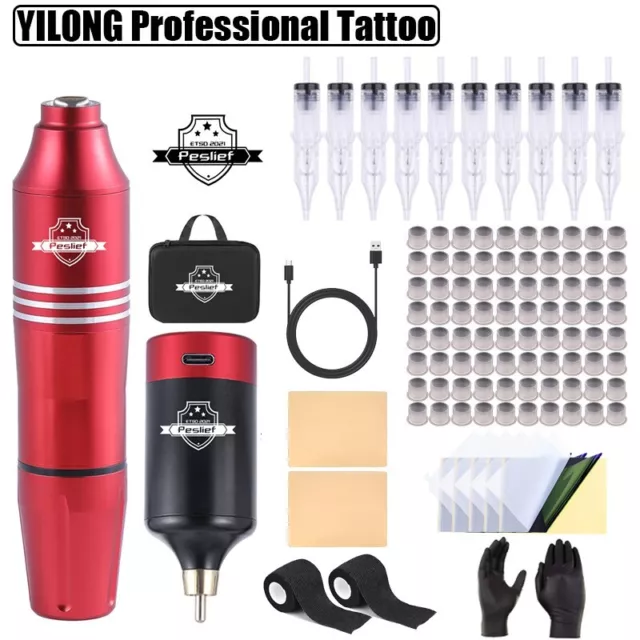 YILONG Beginner Coreless Motor Rotary Tattoo Machine Pen Needles Kit 1200mAh