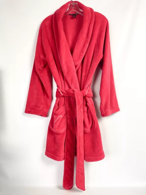 Victorias Secret Womens M L Fleece Short Robe Red Cozy Plush Lounge Medium Large