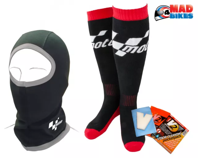 MotoGP Genou Longueur Thermique Hiver Chaussettes & Cagoule + V2 Visière