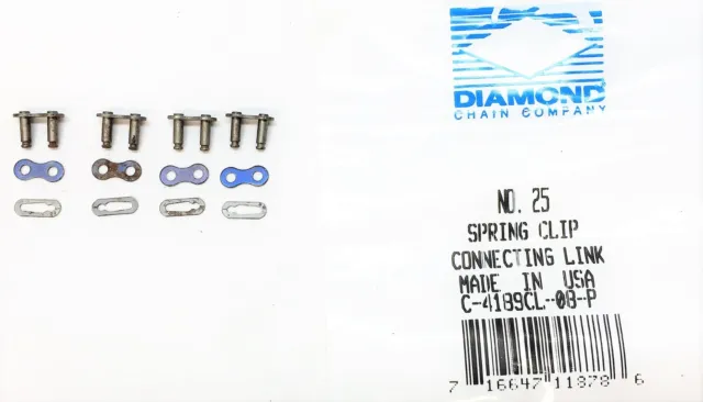 DIAMOND CHAIN COMPANY Spring Clip Connecting Link C-4189CL-08-P [Lot of 4] NOS