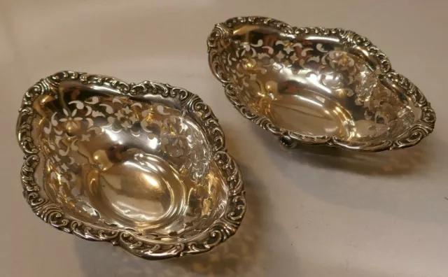 Pair Of Vintage Gorham Sterling Silver Open Work Footed Bowls 3