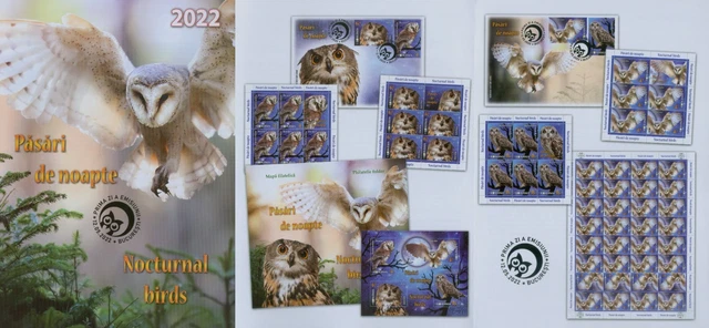 Rumänien 2022 Nachtaktive Vögel,Eulen,Käuze,Uhu Mi.8018-21 A ,Block 901