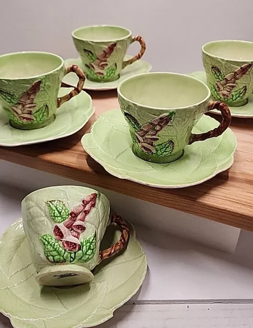 Antique 1930's Carlton Ware Fox Glove Leaf Tea Cups & Saucer Set Of 5. Vintage