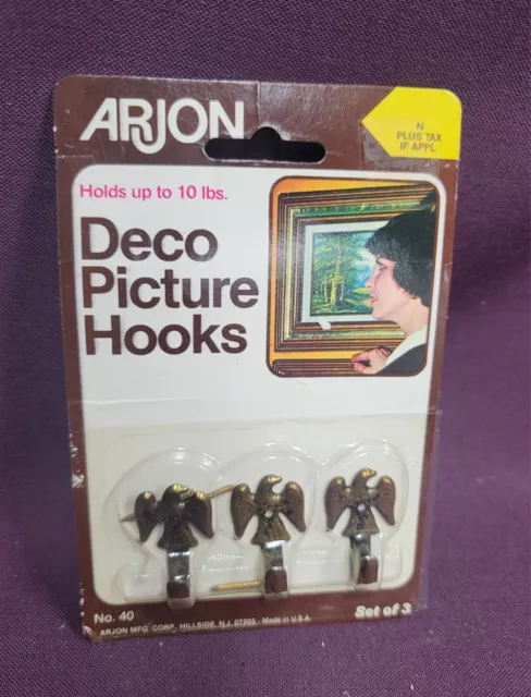 Vintage Arjon Decorative 3pk Eagle Hooks For Hanging Pictures 60’s 70’s USA