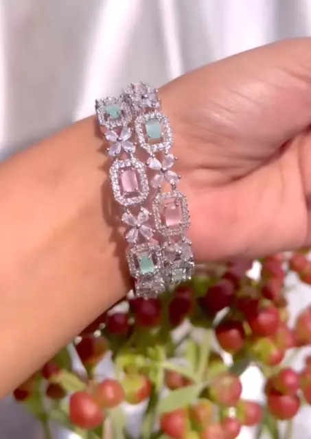 Designer AD CZ Indian Ethnic Wedding Silver Gold Plated Bollywood Bridal Bangles