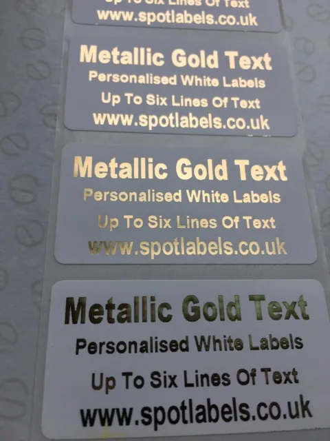 Gold Metallic Printed Personalised White Labels, Address, Crafts, Bespoke,