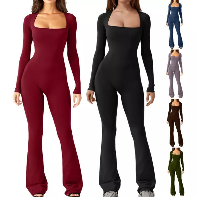 Womens Jumpsuits Slim Playsuit Sexy Bodysuit Long Sleeve Sportwear Flared Soft