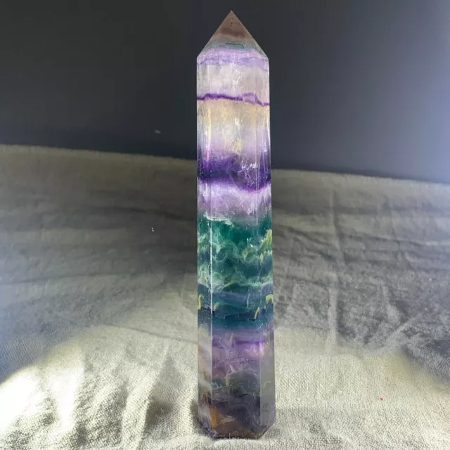 120g+ Natural Rainbow Fluorite Obelisk Quartz Crystal Wand Tower Point Healing