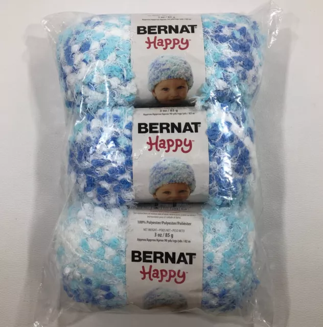 Lot of 3 Skeins BERNAT HAPPY Baby Yarn Summer Sky 81129 Super Bulky 3 oz/90yds