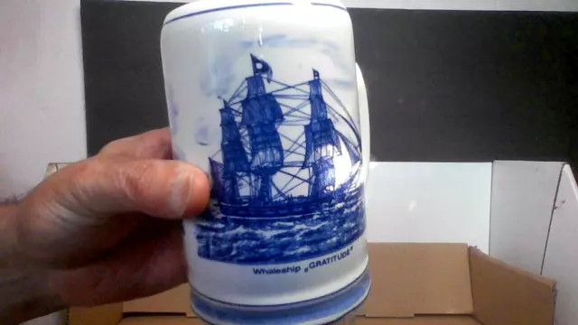 Unusual Blue Delft Whaleship Gratitude Whale Fishery Ceramic Mug